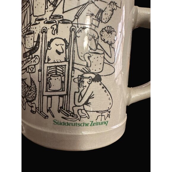 Süddeutsche Zeitung German Ceramic Beer Stein Mug 1L With Comical Cartoon Design - Picture 2 of 7